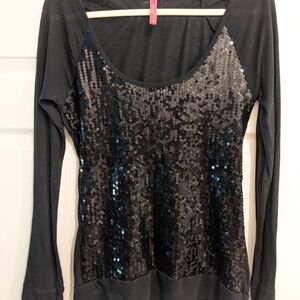Charlotte Russe Black Sequin V-Neck Long Sleeve Top